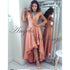 Sexy High Low Prom Dresses with V-Neck A line Elastic Satin Party Gowns